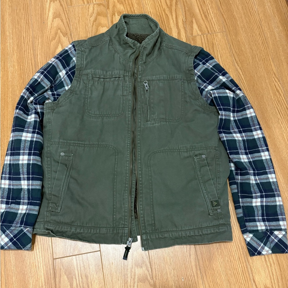 pRana convertible men’s jacket removable sleeves vest army green canvas size M